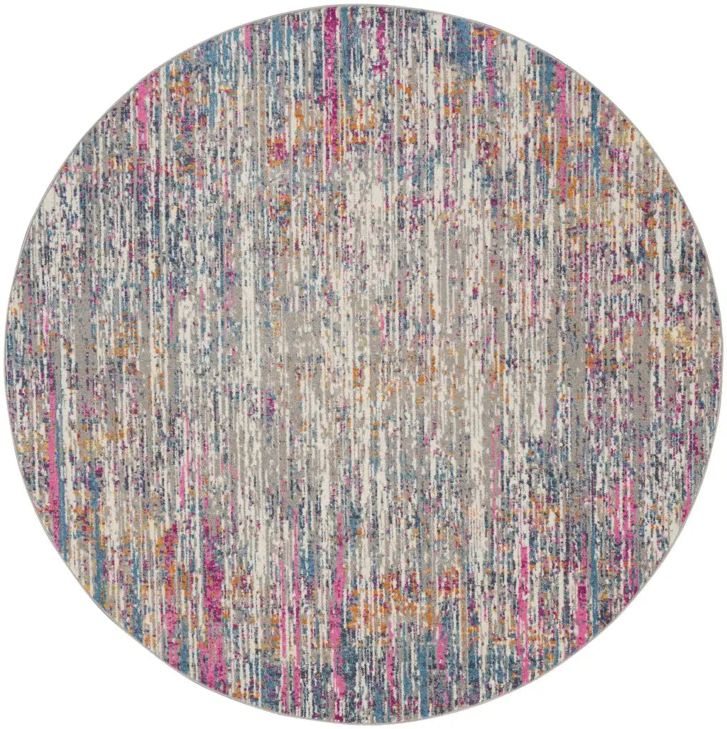 5' Pink And Ivory Round Abstract Power Loom Area Rug - Homeroots - Flyclothing LLC