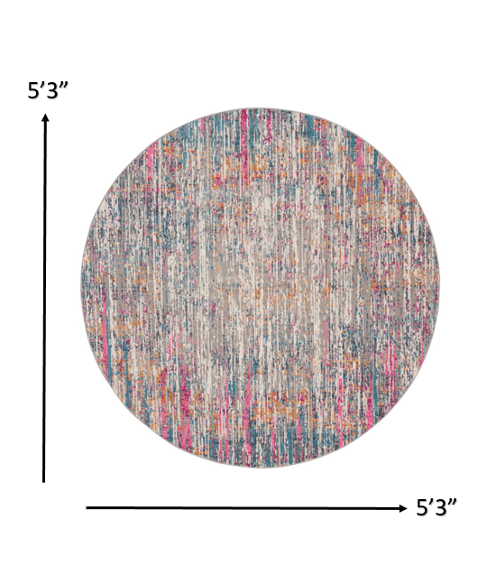 5' Pink And Ivory Round Abstract Power Loom Area Rug - Homeroots