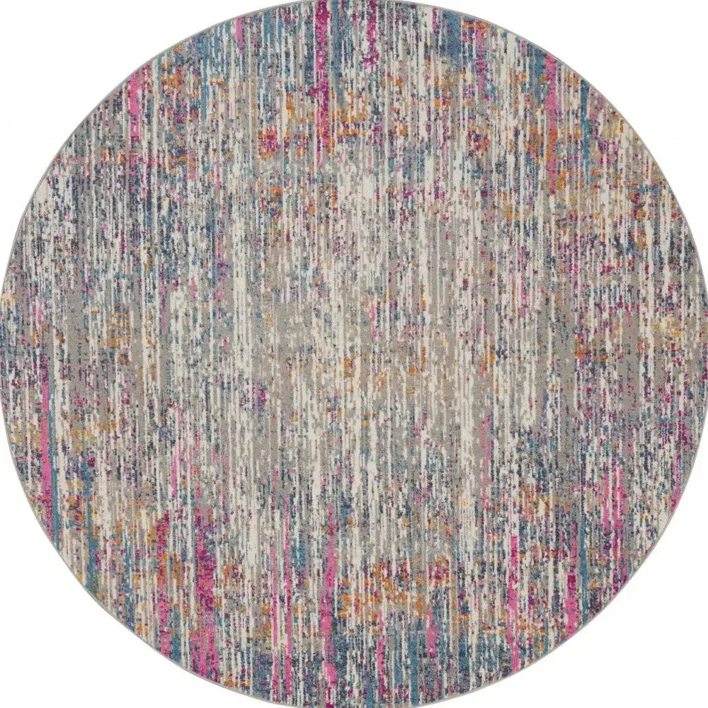 8' Pink And Ivory Round Abstract Power Loom Area Rug - Homeroots - Flyclothing LLC