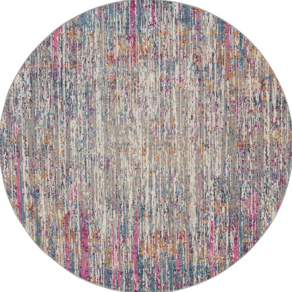 8' Pink And Ivory Round Abstract Power Loom Area Rug - Homeroots