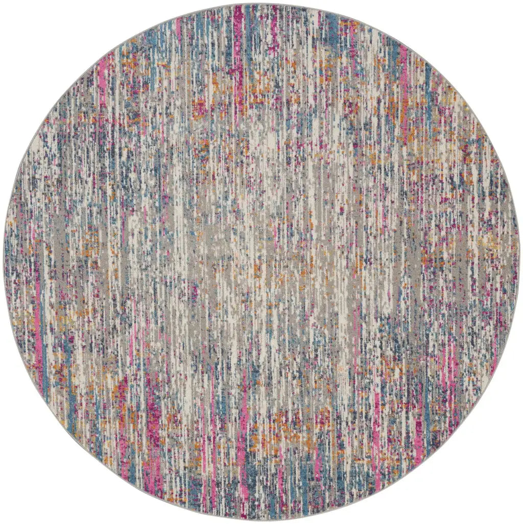 8' Pink And Ivory Round Abstract Power Loom Area Rug - Homeroots - Flyclothing LLC
