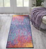 6' Blue And Pink Abstract Power Loom Runner Rug - Homeroots