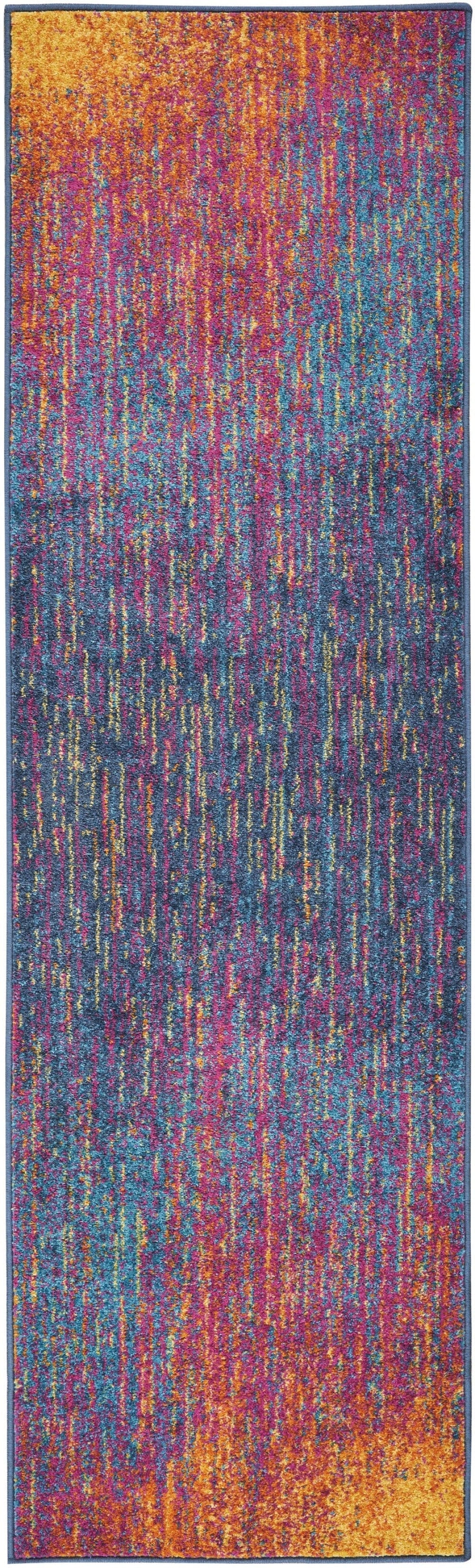 10' Blue And Pink Abstract Power Loom Runner Rug - Homeroots