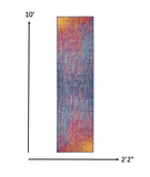 10' Blue And Pink Abstract Power Loom Runner Rug - Homeroots