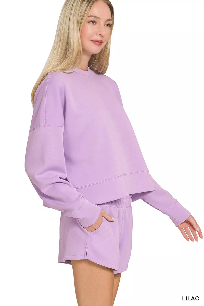 Zenana Scuba Long Sleeve Sweatshirts & Shorts Set - Trendsi - Flyclothing LLC