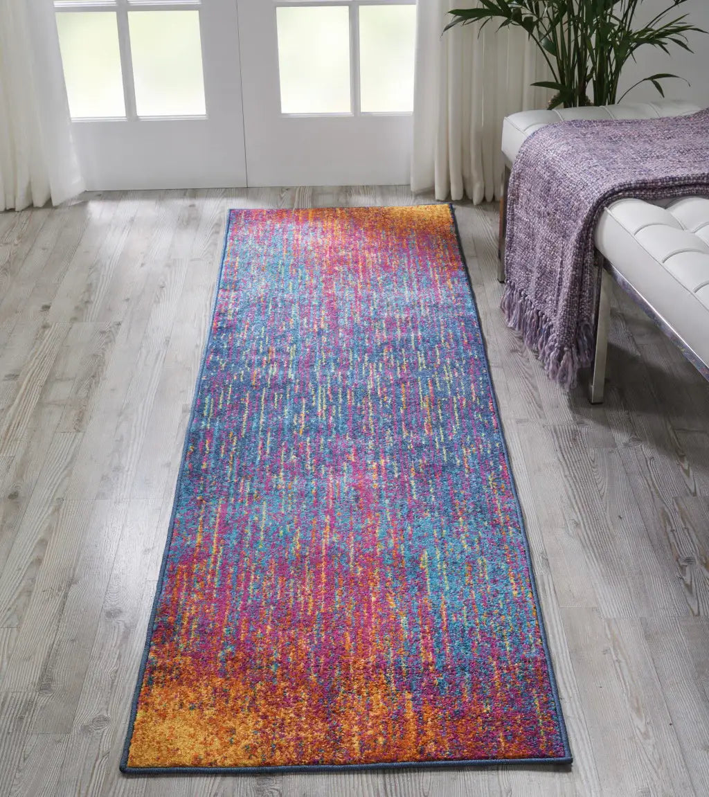 8' Blue And Pink Abstract Power Loom Runner Rug - Homeroots - Flyclothing LLC