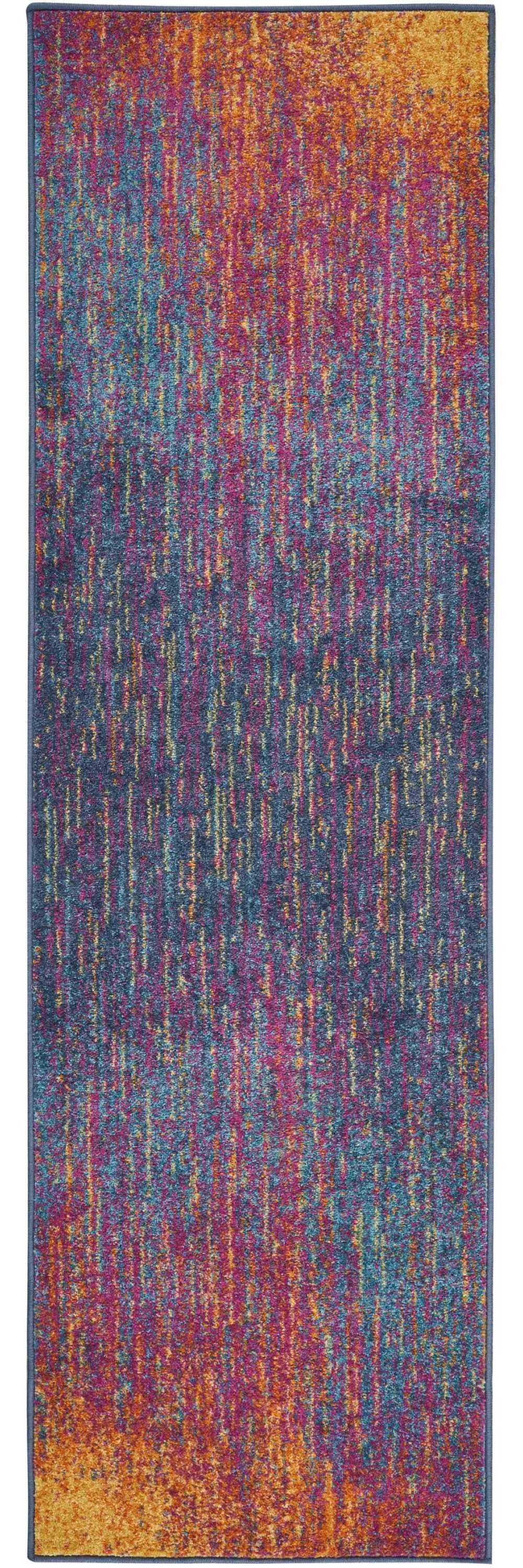 8' Blue And Pink Abstract Power Loom Runner Rug - Homeroots - Flyclothing LLC