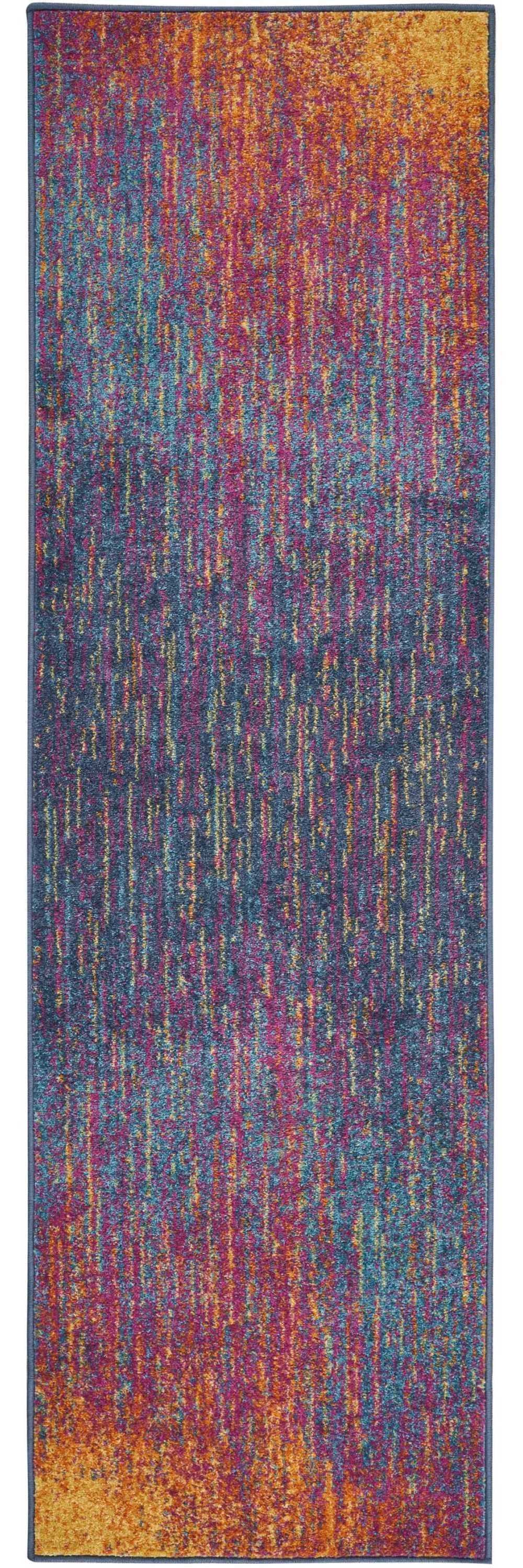 8' Blue And Pink Abstract Power Loom Runner Rug - Homeroots - Flyclothing LLC