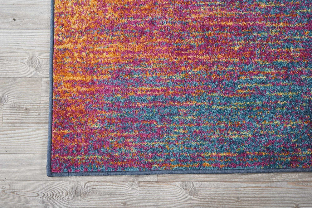 8' Blue And Pink Abstract Power Loom Runner Rug - Homeroots