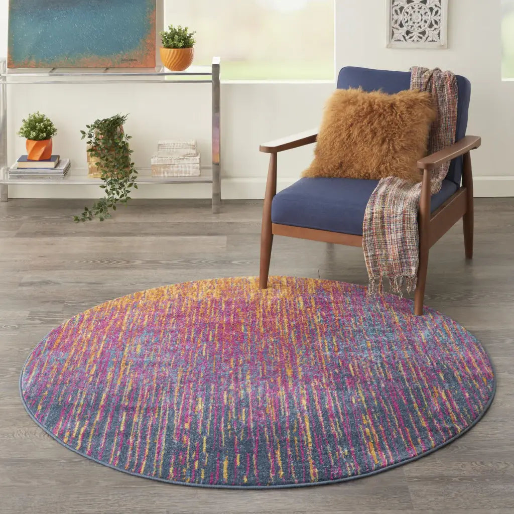 4' Blue And Pink Round Abstract Power Loom Area Rug - Homeroots - Flyclothing LLC