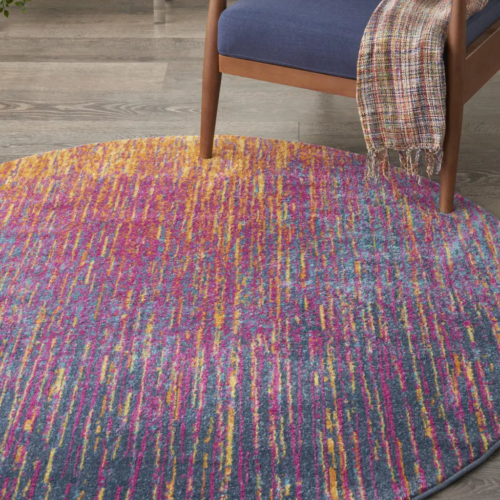 4' Blue And Pink Round Abstract Power Loom Area Rug - Homeroots - Flyclothing LLC