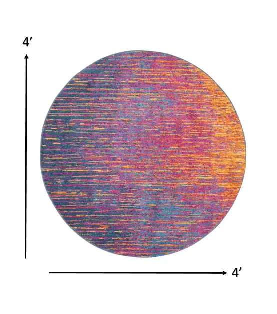 4' Blue And Pink Round Abstract Power Loom Area Rug - Homeroots - Flyclothing LLC