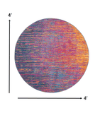 4' Blue And Pink Round Abstract Power Loom Area Rug - Homeroots