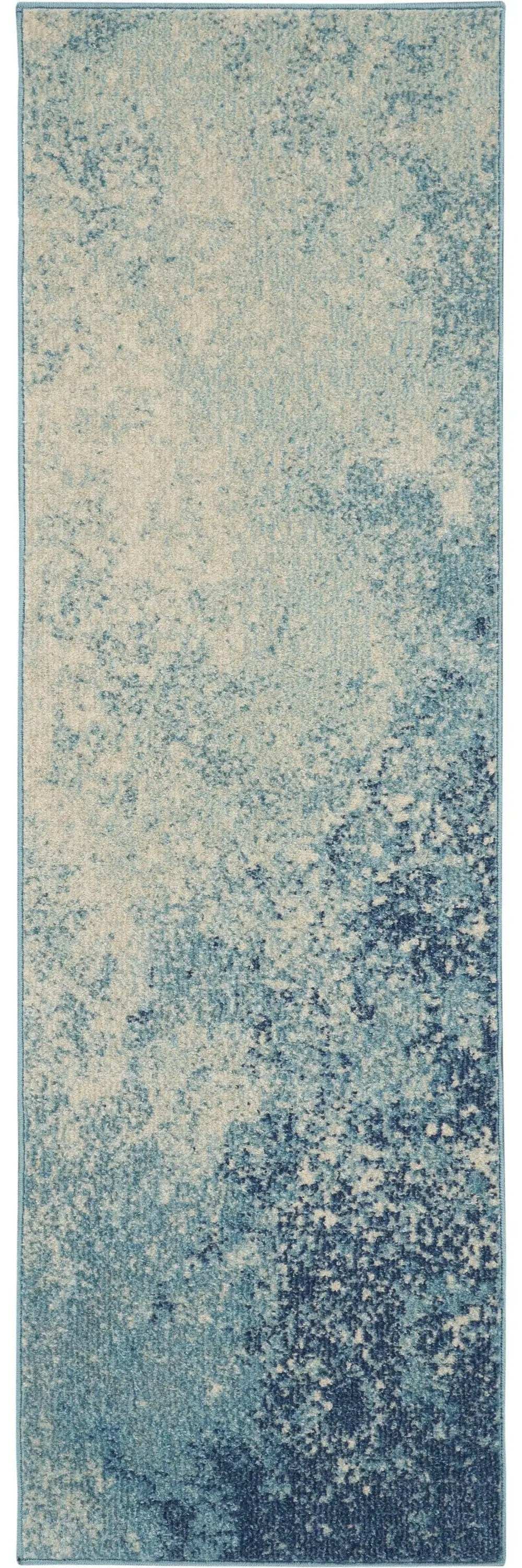 6' Ivory And Blue Abstract Power Loom Runner Rug - Homeroots - Flyclothing LLC