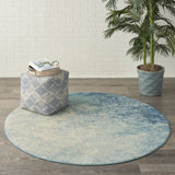4' Ivory And Blue Round Abstract Power Loom Area Rug - Homeroots - Flyclothing LLC