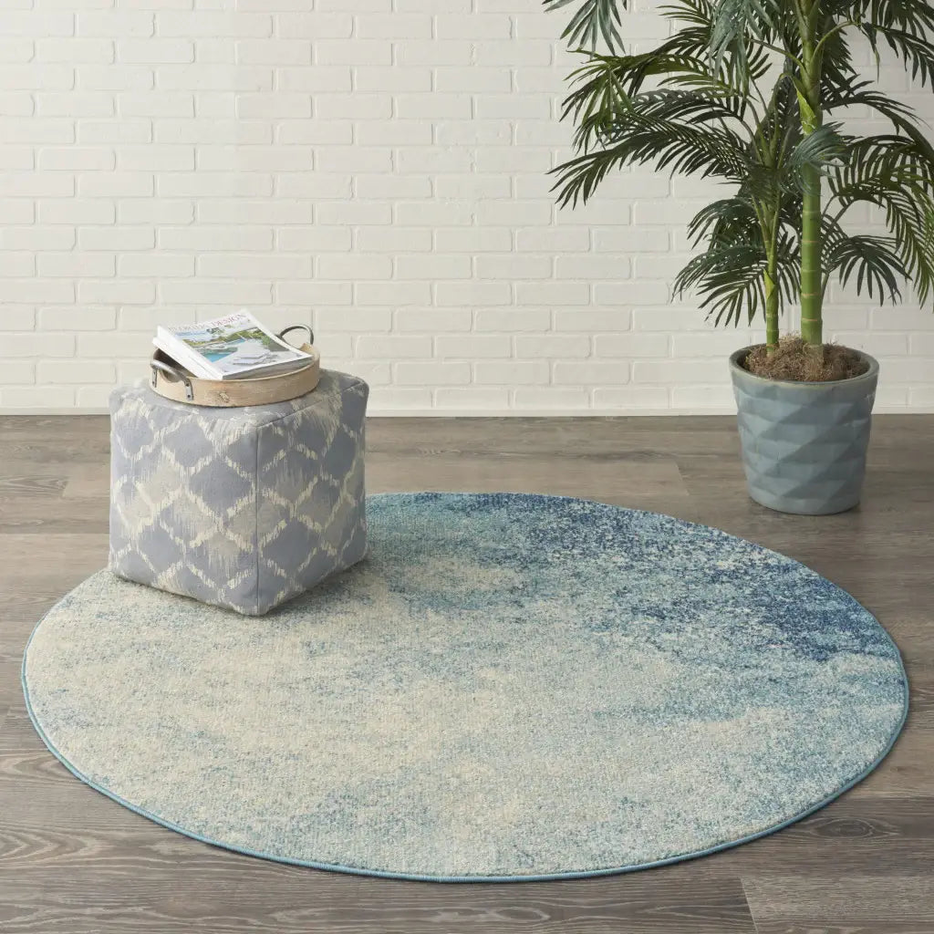 4' Ivory And Blue Round Abstract Power Loom Area Rug - Homeroots - Flyclothing LLC