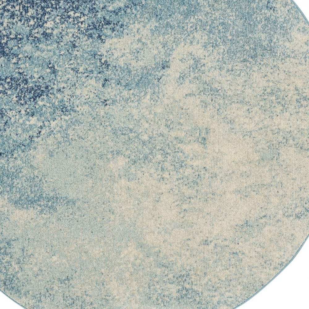 4' Ivory And Blue Round Abstract Power Loom Area Rug - Homeroots - Flyclothing LLC