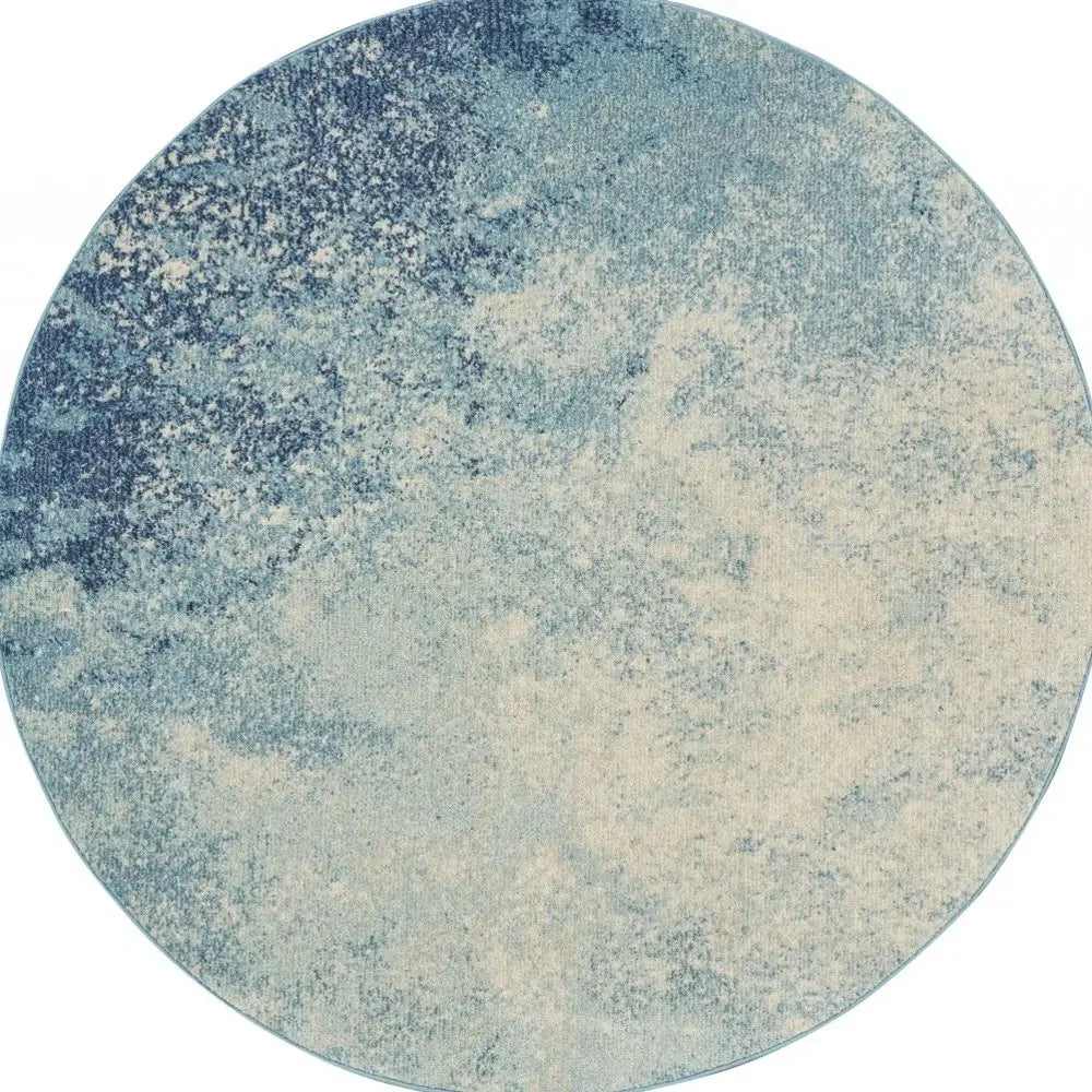 4' Ivory And Blue Round Abstract Power Loom Area Rug - Homeroots - Flyclothing LLC