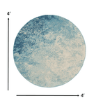 4' Ivory And Blue Round Abstract Power Loom Area Rug - Homeroots - Flyclothing LLC