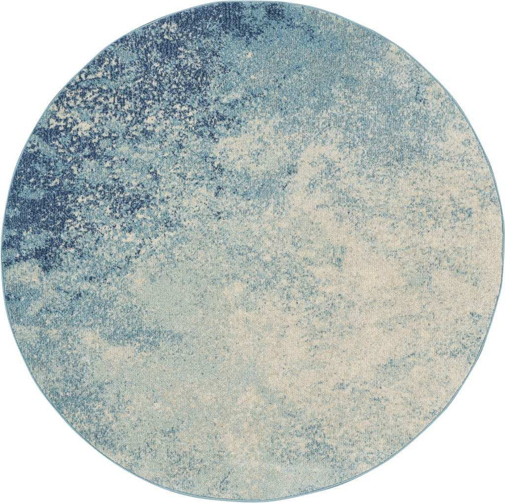 5' Ivory And Blue Round Abstract Power Loom Area Rug - Homeroots - Flyclothing LLC
