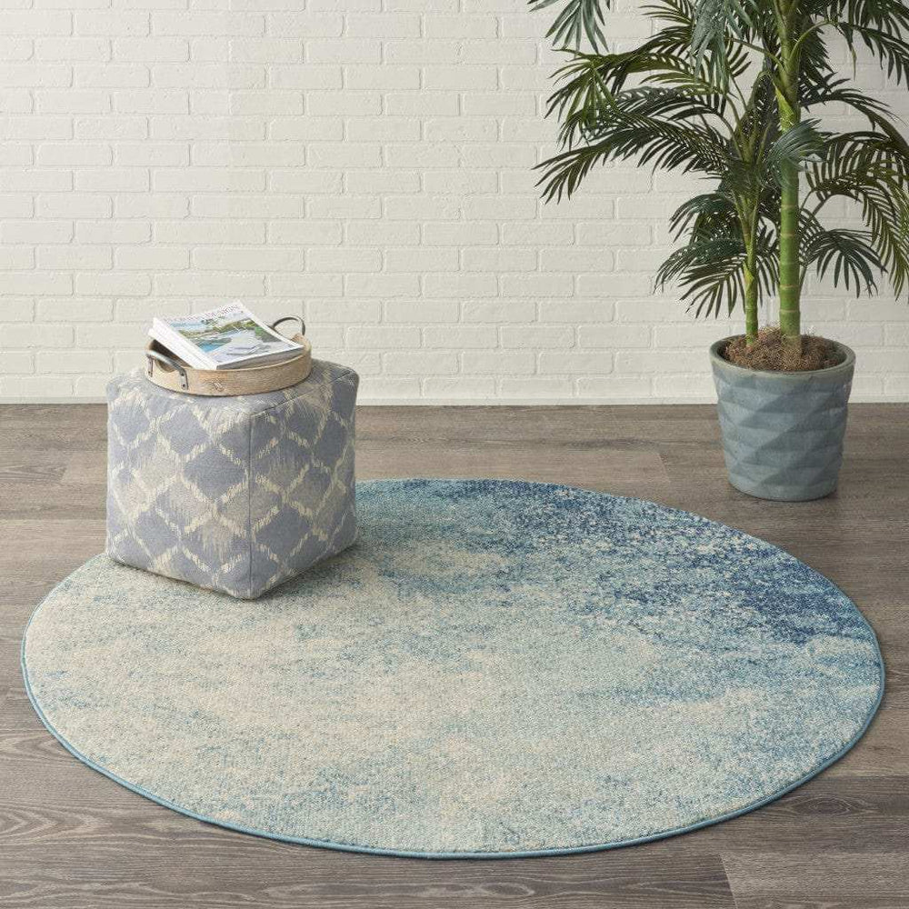 5' Ivory And Blue Round Abstract Power Loom Area Rug - Homeroots - Flyclothing LLC