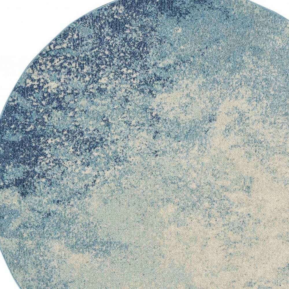 5' Ivory And Blue Round Abstract Power Loom Area Rug - Homeroots - Flyclothing LLC