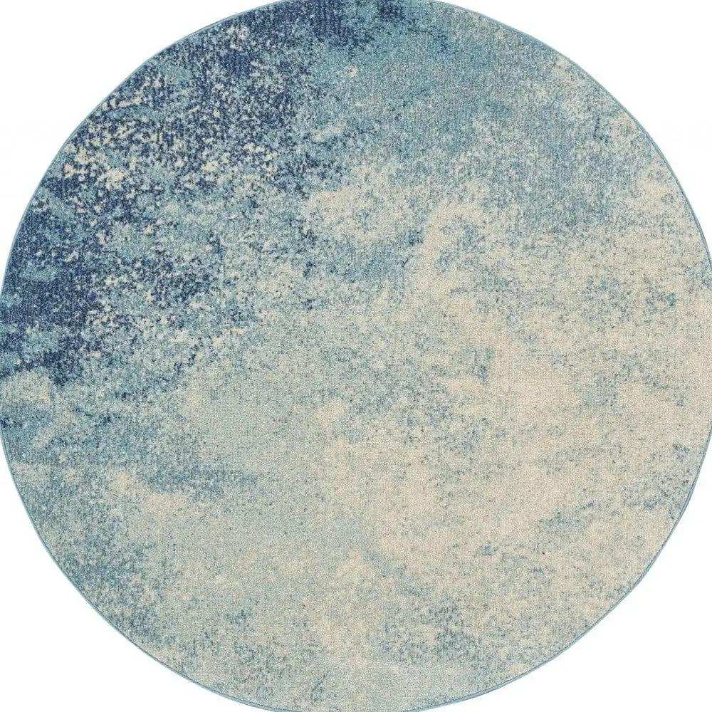 5' Ivory And Blue Round Abstract Power Loom Area Rug - Homeroots - Flyclothing LLC
