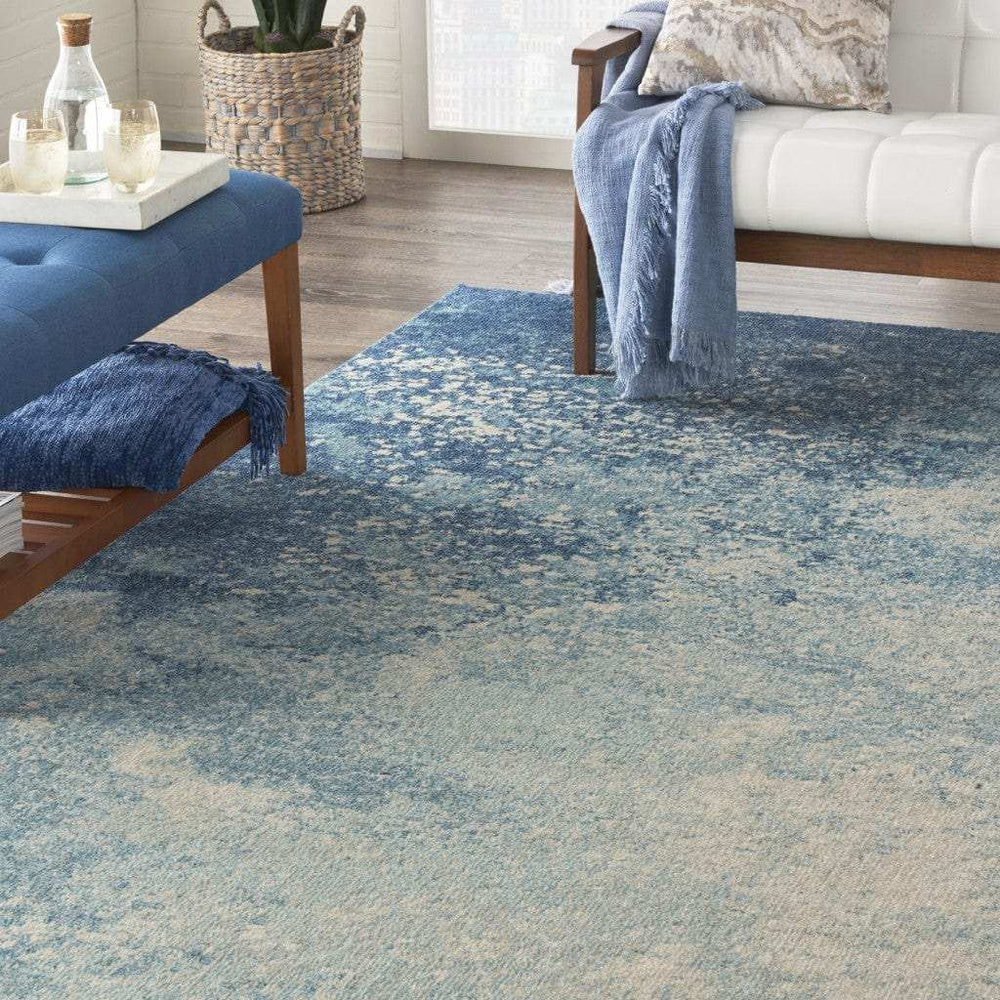 7' X 10' Ivory And Blue Abstract Power Loom Area Rug - Homeroots - Flyclothing LLC