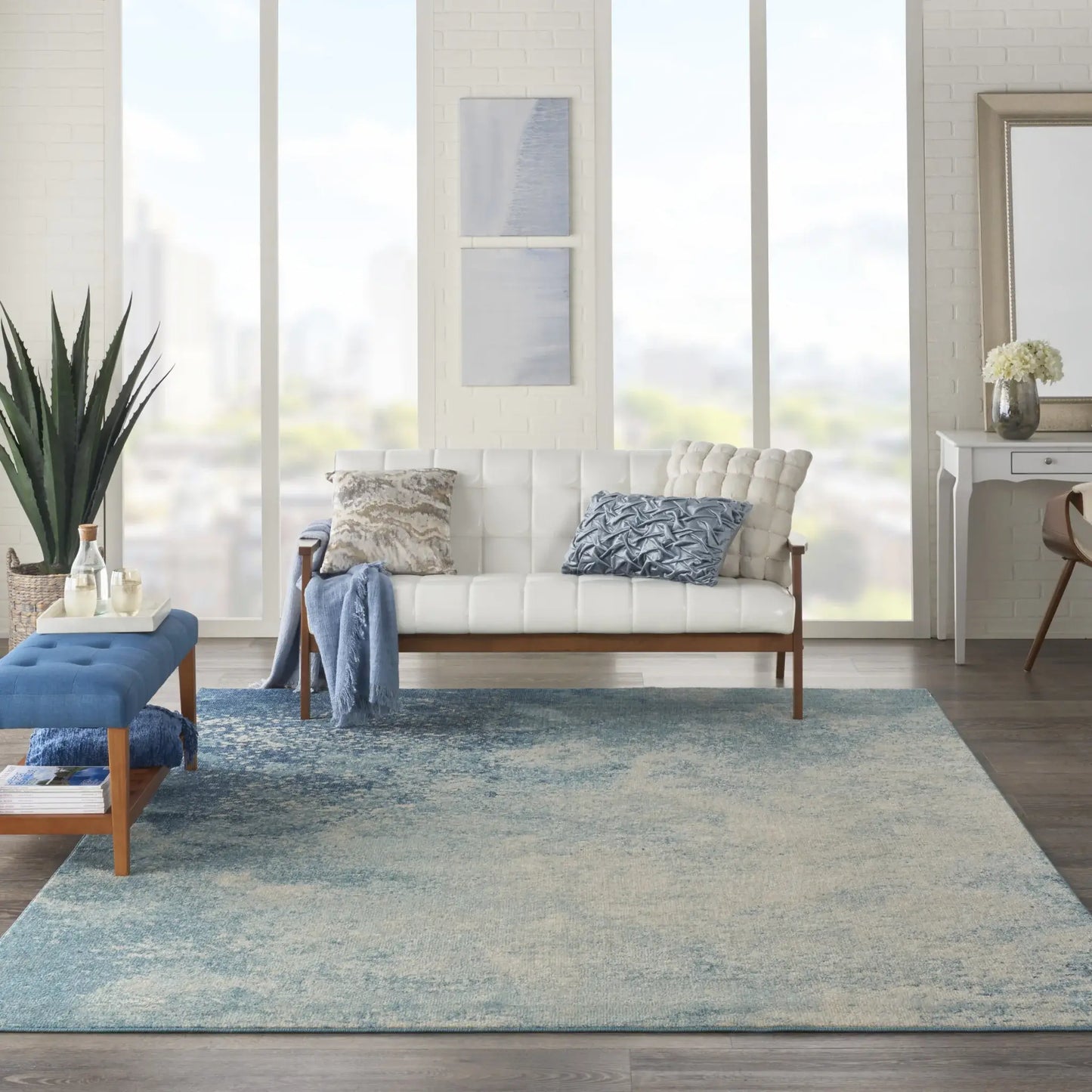 8' X 10' Ivory And Blue Abstract Power Loom Area Rug - Homeroots - Flyclothing LLC