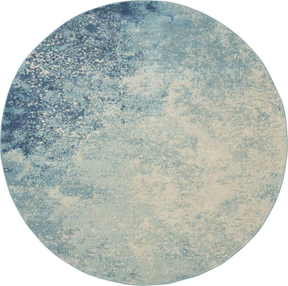 8' Ivory And Blue Round Abstract Power Loom Area Rug - Homeroots - Flyclothing LLC