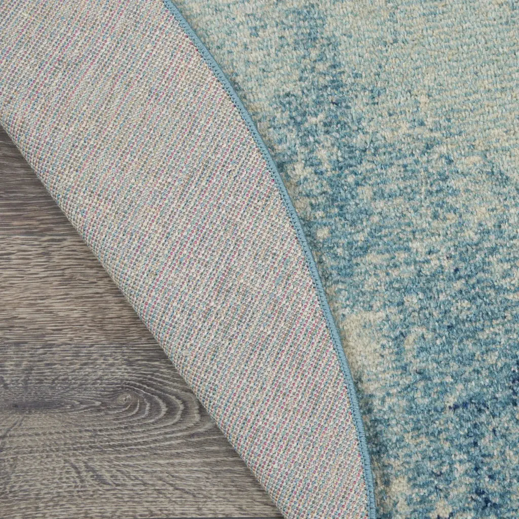 8' Ivory And Blue Round Abstract Power Loom Area Rug - Homeroots - Flyclothing LLC