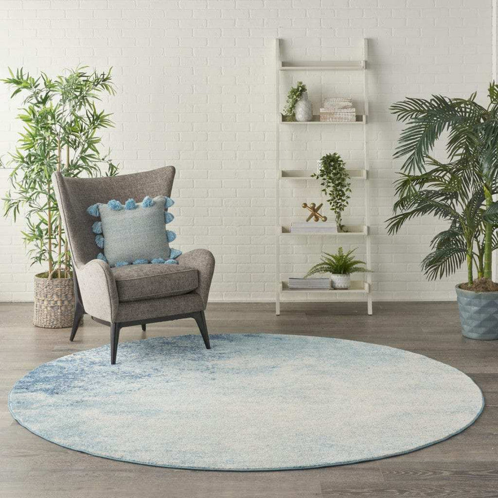 8' Ivory And Blue Round Abstract Power Loom Area Rug - Homeroots - Flyclothing LLC