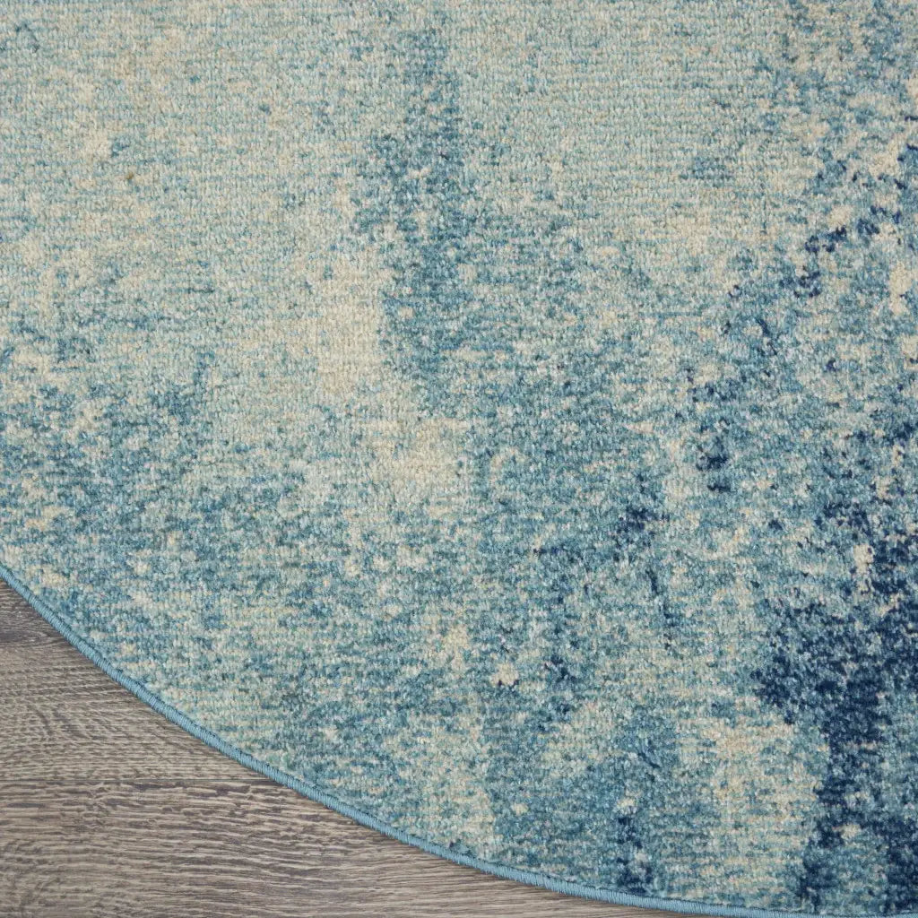8' Ivory And Blue Round Abstract Power Loom Area Rug - Homeroots - Flyclothing LLC
