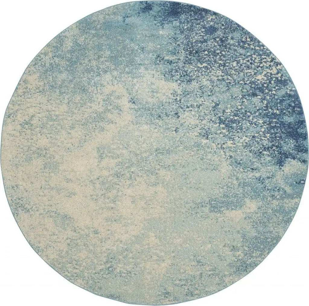8' Ivory And Blue Round Abstract Power Loom Area Rug - Homeroots - Flyclothing LLC