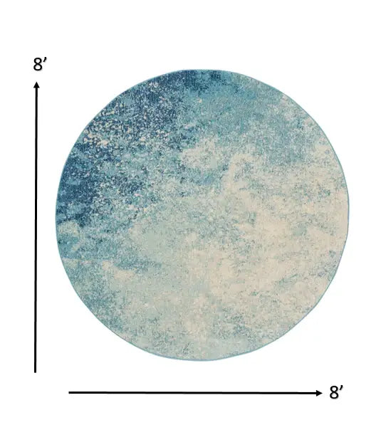 8' Ivory And Blue Round Abstract Power Loom Area Rug - Homeroots - Flyclothing LLC