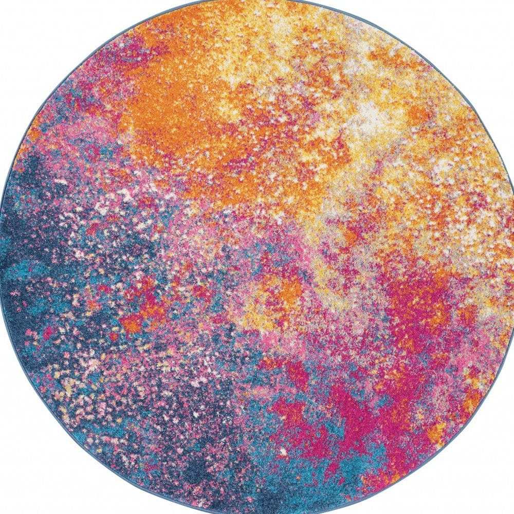 4' Sunset Round Abstract Power Loom Area Rug - Homeroots - Flyclothing LLC