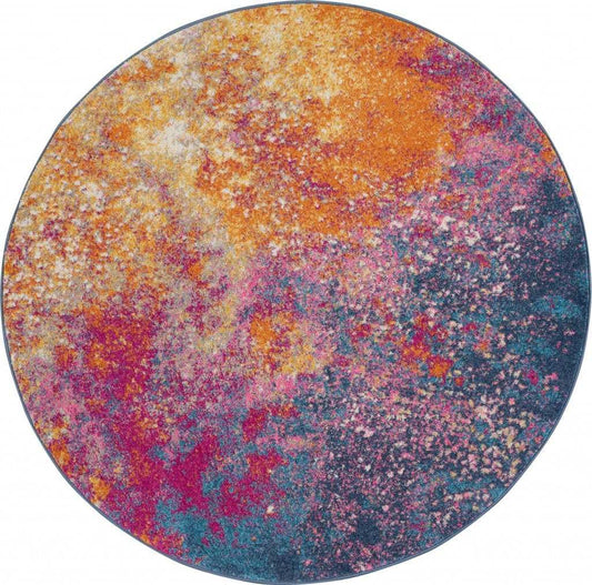 5' Sunset Round Abstract Power Loom Area Rug - Homeroots - Flyclothing LLC