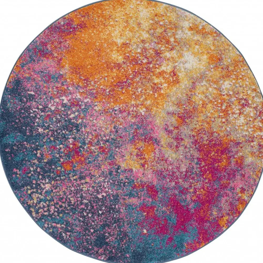 8' Sunset Round Abstract Power Loom Area Rug - Homeroots - Flyclothing LLC