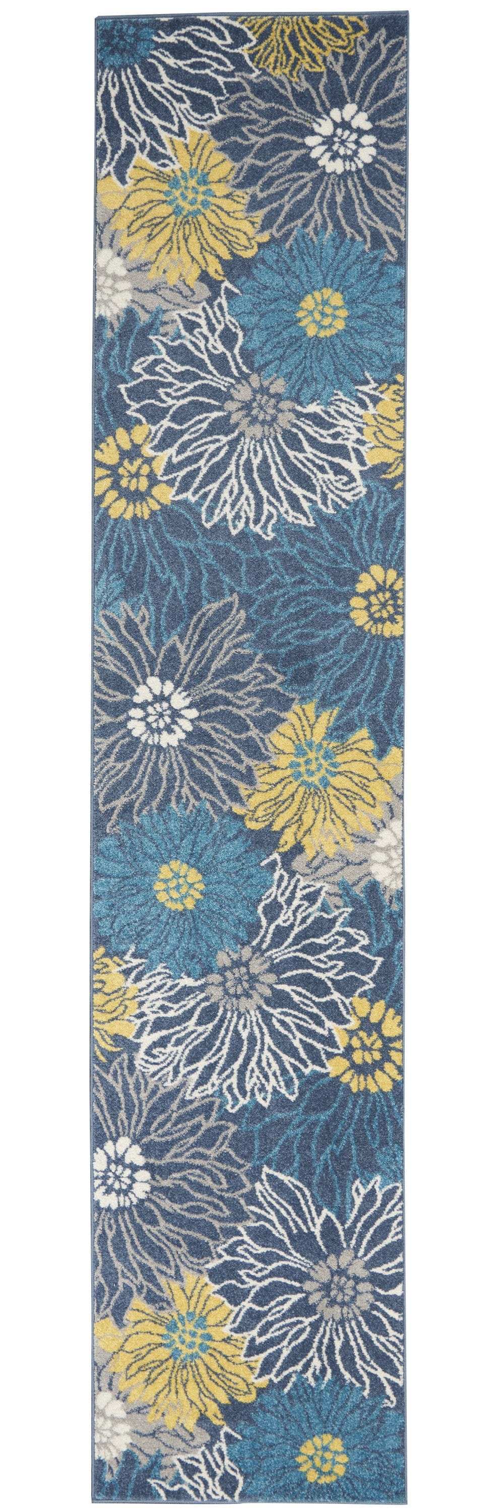 10' Blue Floral Power Loom Runner Rug - Homeroots - Flyclothing LLC