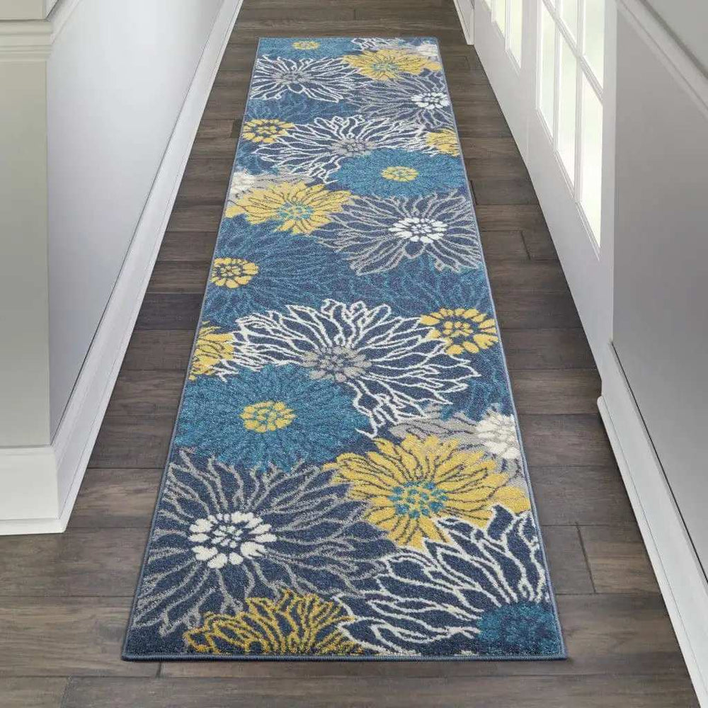 10' Blue Floral Power Loom Runner Rug - Homeroots - Flyclothing LLC