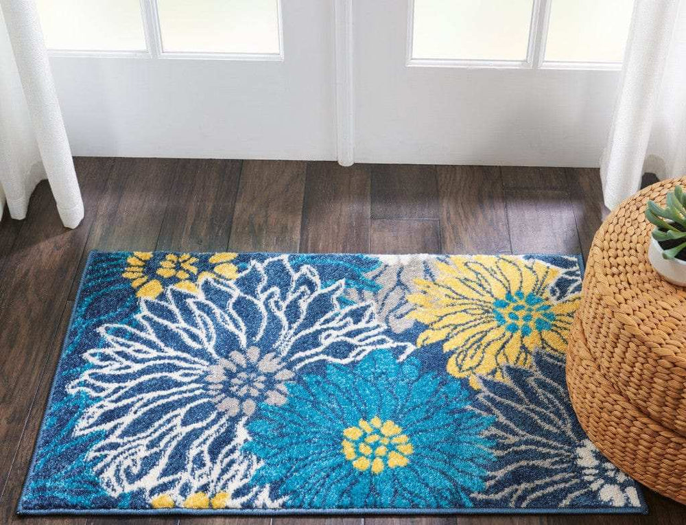 2' X 3' Blue Floral Power Loom Area Rug - Homeroots - Flyclothing LLC