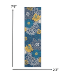 8' Blue Floral Power Loom Runner Rug - Homeroots