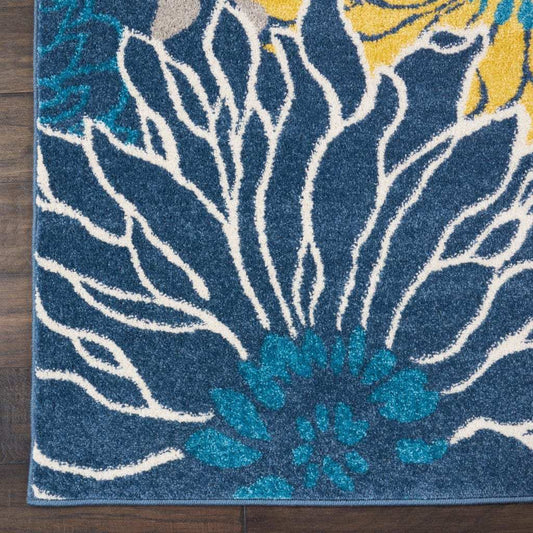 8' Blue Floral Power Loom Runner Rug - Homeroots - Flyclothing LLC