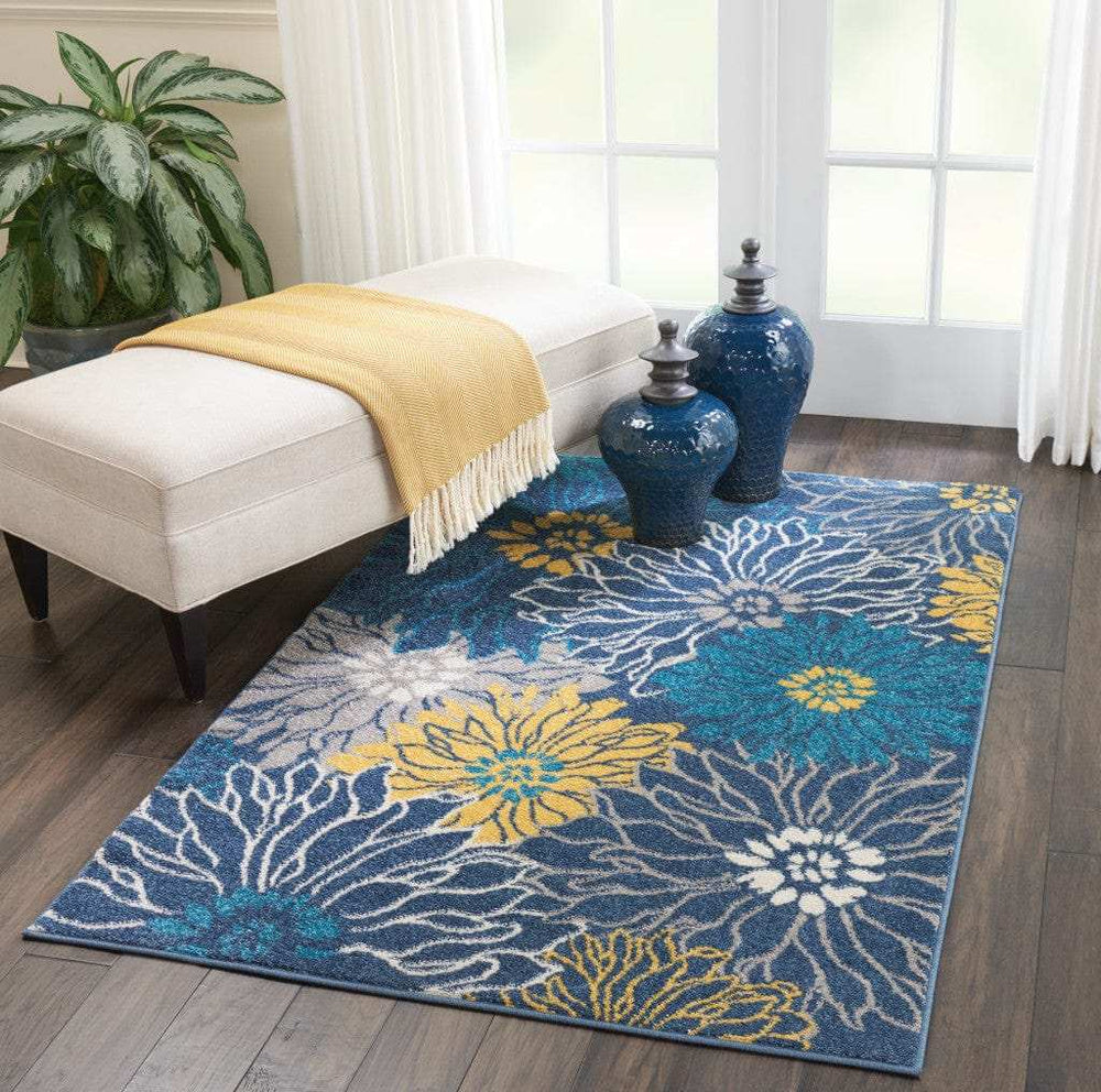 4' X 6' Blue Floral Power Loom Area Rug - Homeroots - Flyclothing LLC