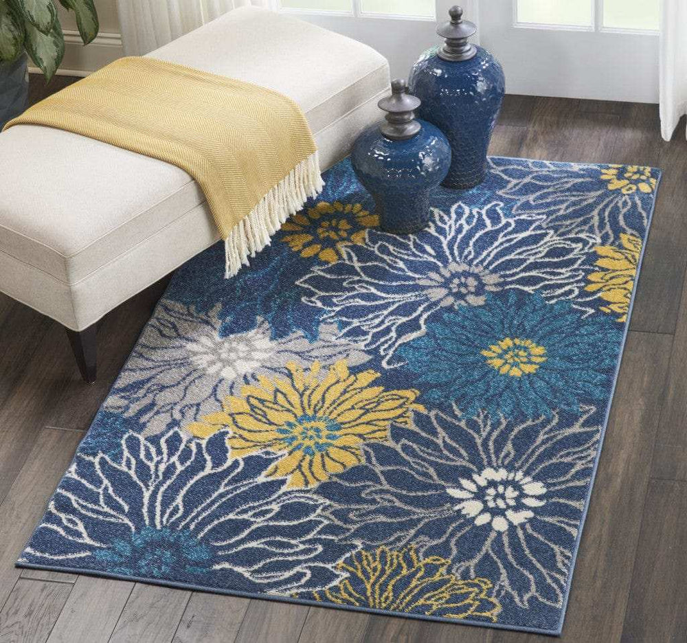 4' X 6' Blue Floral Power Loom Area Rug - Homeroots - Flyclothing LLC