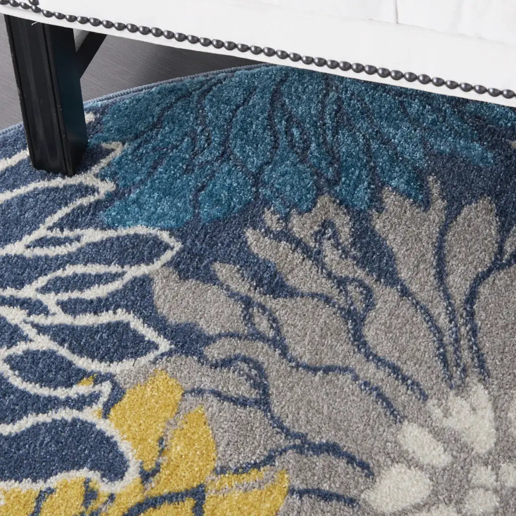 4' Blue Round Floral Power Loom Area Rug - Homeroots - Flyclothing LLC