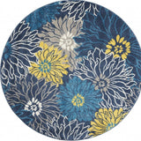 4' Blue Round Floral Power Loom Area Rug - Homeroots