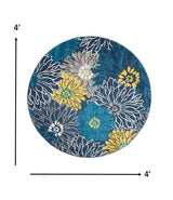 4' Blue Round Floral Power Loom Area Rug - Homeroots - Flyclothing LLC