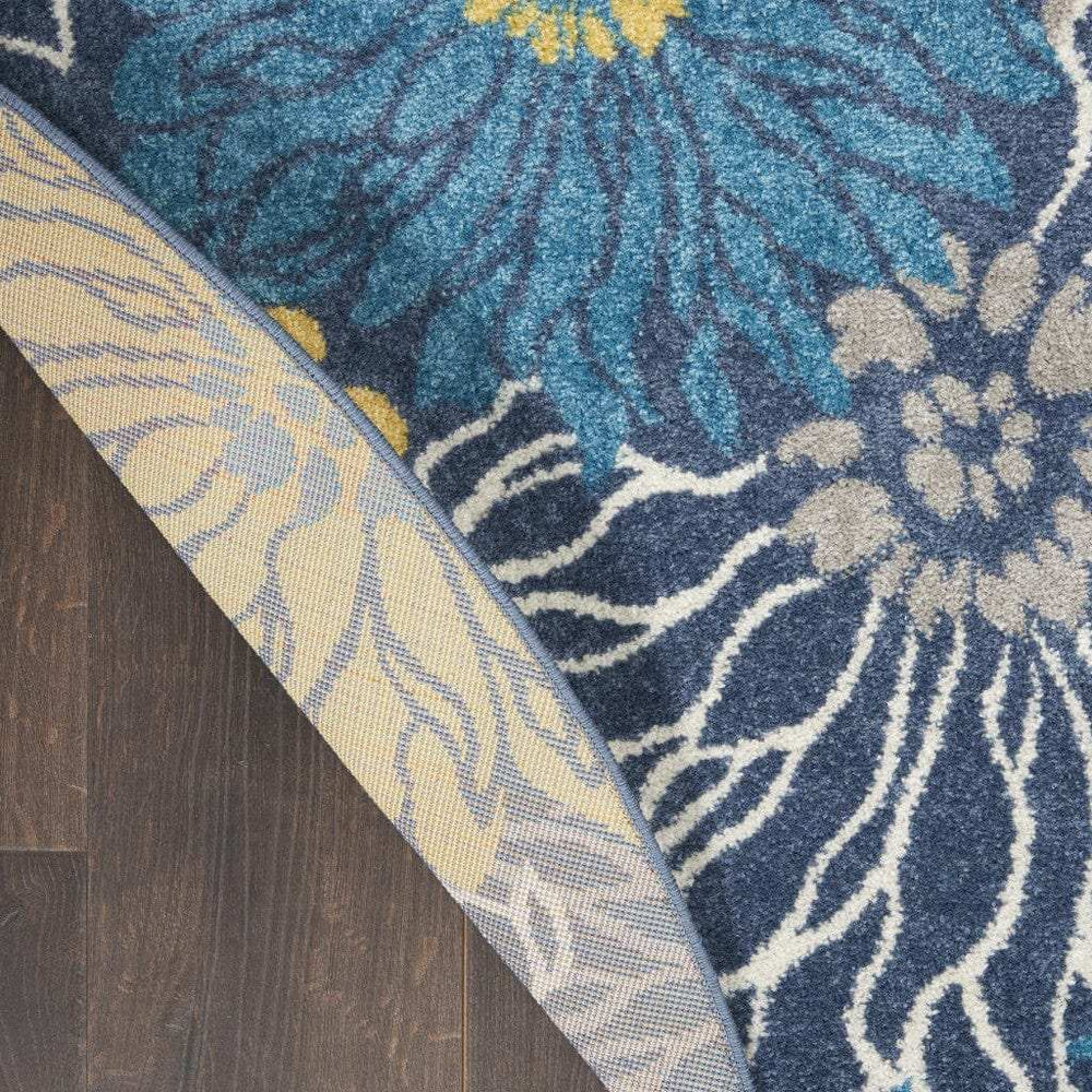 5' Blue Round Floral Power Loom Area Rug - Homeroots - Flyclothing LLC