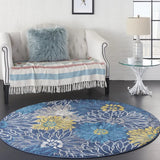 5' Blue Round Floral Power Loom Area Rug - Homeroots - Flyclothing LLC